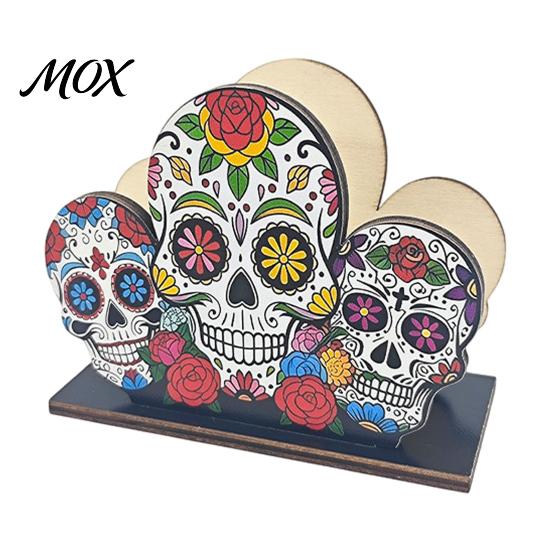 Day of The Dead Decor Wooden Skull Napkin Holder, Decorative Floral Tissue Dispenser, Dispenser Dia De Los Muertos Paper Towel Holder for Home Kitchen