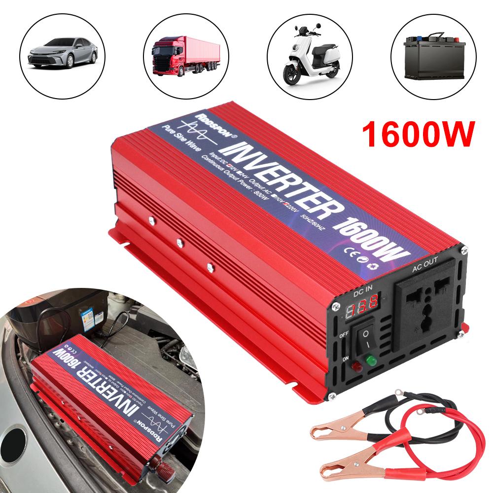 Для Автомобиля Дома Ноутбука Грузовика Инвертор Чистой Синусоиды Автономный Преобразователь Питания USB-интерфейс 12В в 220В Солнечные Автомобильные Инверторы Портативный 1600 Вт