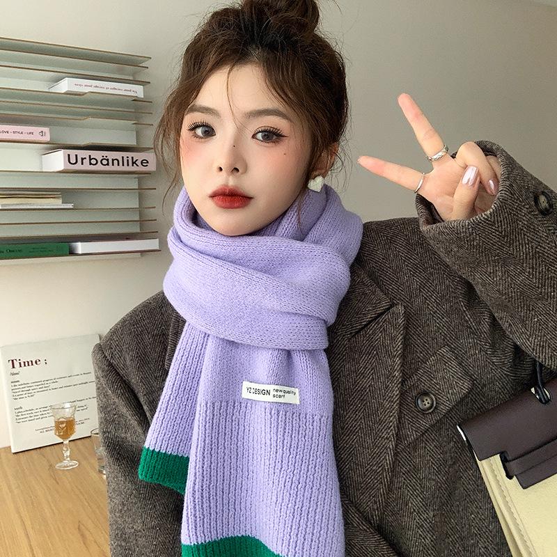 Вязаный шерстяной шарф в японском и корейском стиле для женщин - Теплая зимняя манишка, Идеальный новогодний красный рождественский подарок