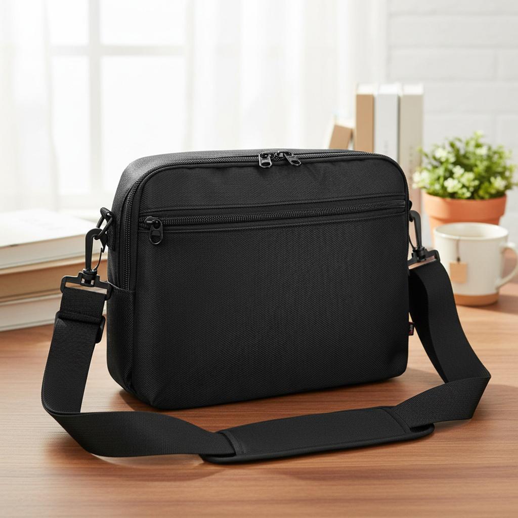 For 9.5-10.5 Inch DVD Players Double Zippered Storage Case with 2 Pockets Nylon Crossbody Protective Bag Padded Carrying Case