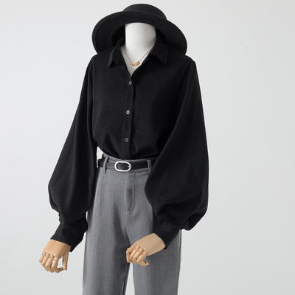 Женские блузки в стиле весна-осень, рубашки, длинные рукава-фонарики, воротник-стойка, свободные блузы, топы