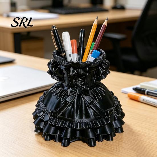 Small Item Organizer 3D Printed Dress Shape Pen Holder, Cute Desk Teacher Gift Holder for Makeup Brushes Stationery, Creative Home Office Decor Unique