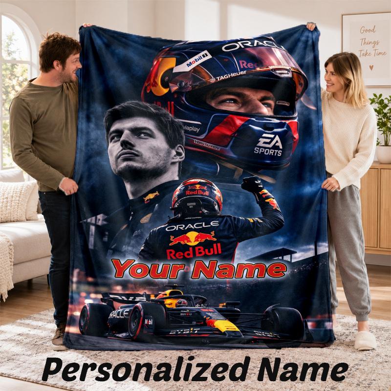 Custom Name Max Verstappen Flannel Throw Blanket Personalized Text Soft Blanket Bed Sofa Gift