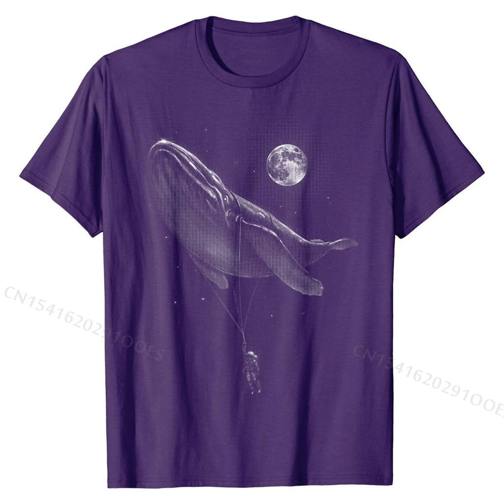 Astronaut Hitching A Ride Moon Stars Whale Outer Space Funny T-Shirt Family Printing T Shirt Cotton Men Tees Printing