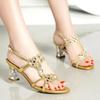 Fashion Rhinestone High Heels Sandals Open Toe New Fashion Shoes Summer Women's Diamond Fairy Mid Heel Beach Roman Sandals