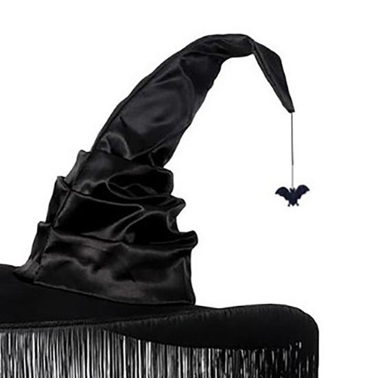 Женская шляпа ведьмы на Хэллоуин, черная шляпа ведьмы с большими полями и бахромой, косплей
