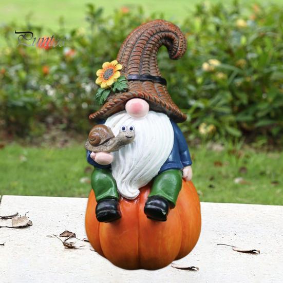 Садовая тыква Гном Фигурка держащая улитку Сидящий гном Эльф Статуэтка из смолы Скульптура для дома и улицы День благодарения Праздник урожая Осень Рабочий стол