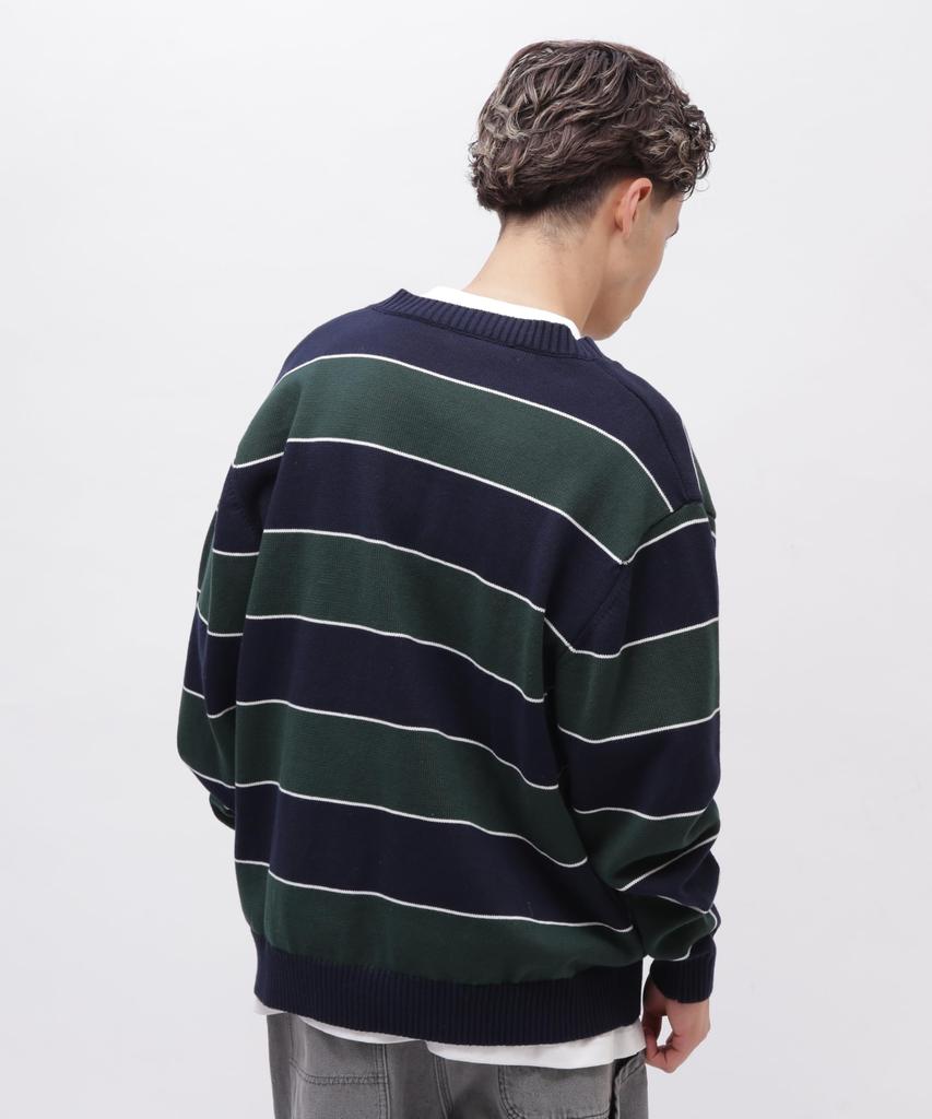 AVIREX V-NECK BORDER KNIT M 120 navy 783-4240006