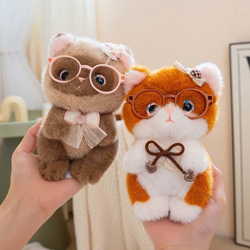 Fluffy Cute Cat Keychain Small Kawaii Glasses Key Ring Comfort Stuffed Animal Wallet Charms