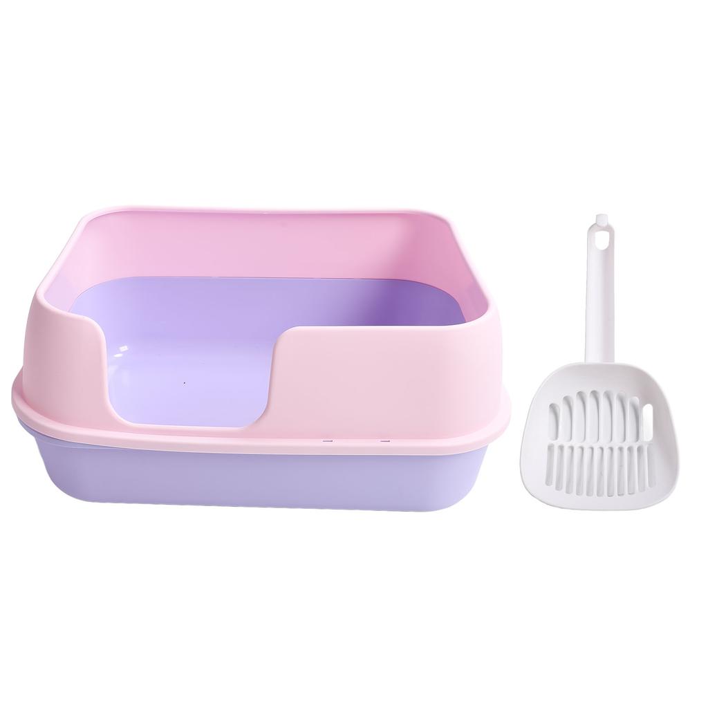 Cat Litter Box Extra Large Semi Enclosed Splash Proof Safe Removable Kitty Litter Pan with Scoop