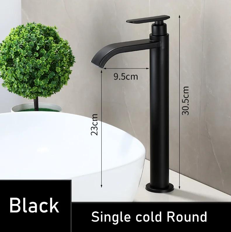 black stainless steel Single Cold Faucet Black Paint Operation Bathroom Basin Tap High Faucets