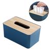 Desktop Tissue Box Rectangular Plastic Tissue Organizer Box Cover with Wooden Lid for Home Blue