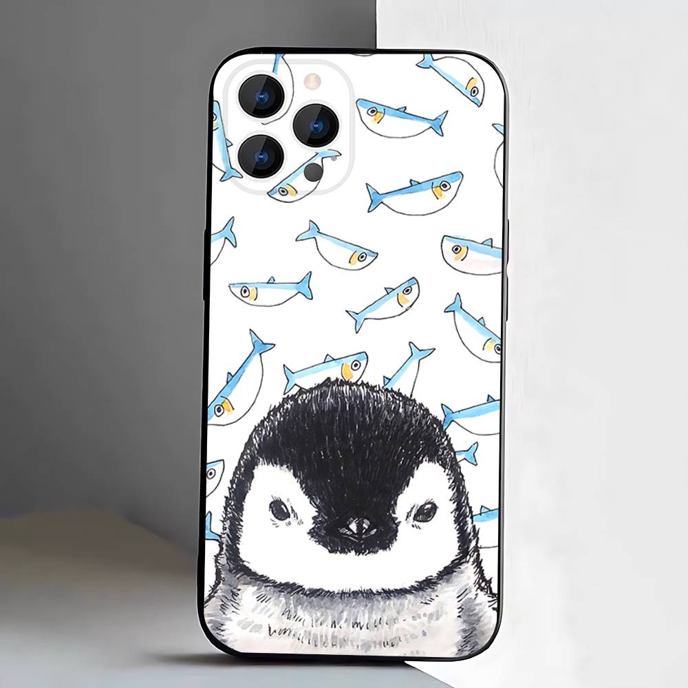 Пингвин Кавайный Милый Мультяшный Чехол Для Телефона Для iPhone 17,16,15,14,13,12,11,Pro,XS,Max,XR,Plus,E,SE4,Mini Черный Мягкий Чехол