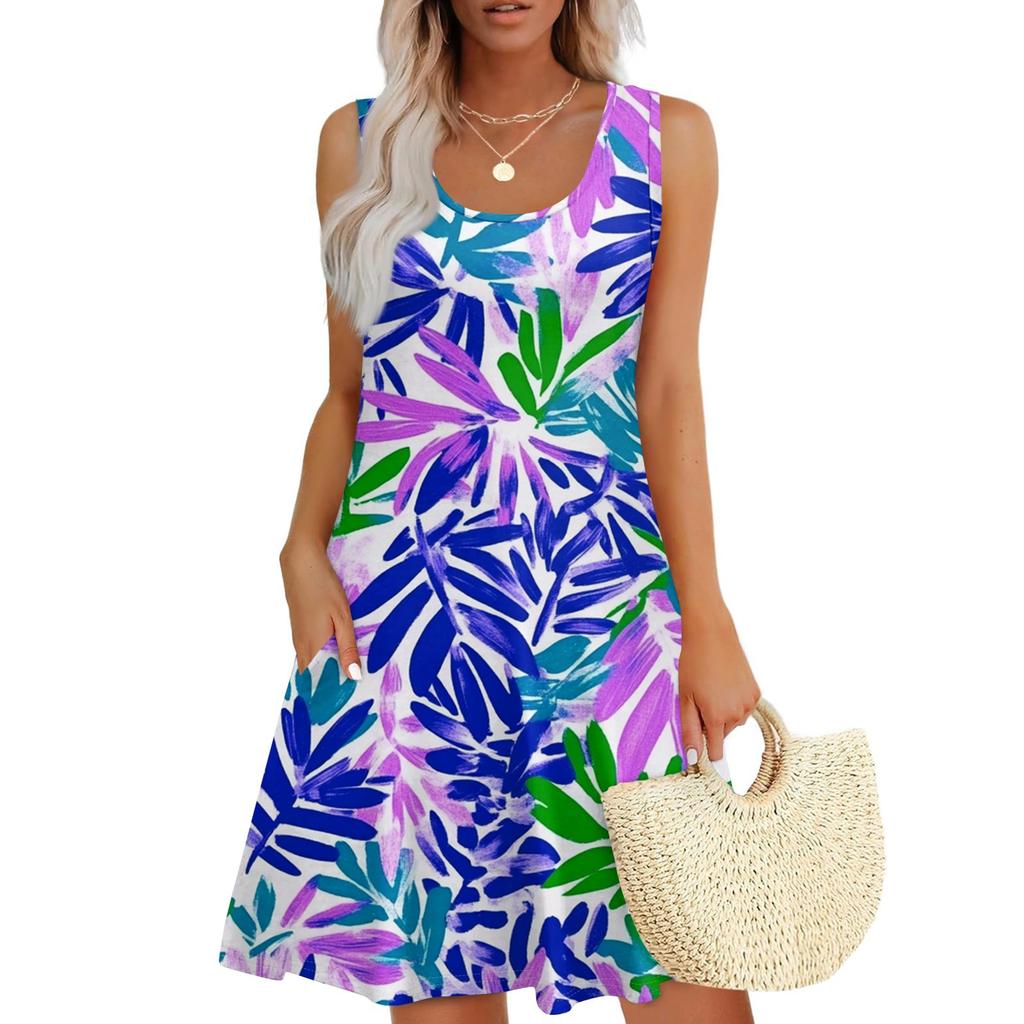 Women's Casual Fashion U-neck Sleeveless Print Dress