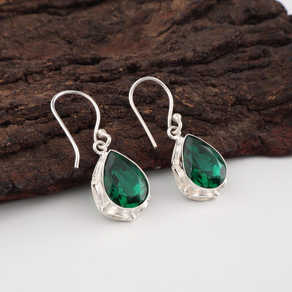 Green Emerald Gemstone Earrings Jewelry, Handmade Gorgeous Silver Earrings , 925 Sterling Silver Jewelry For Wedding Gift