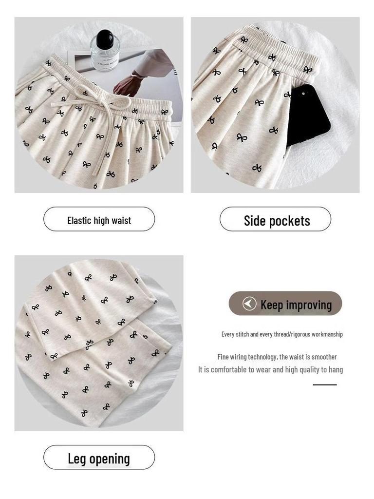 Маленький бантик Брюки с высокой талией и широкими штанинами - Женские Весенне-осенние Мягкие Прямые штанины