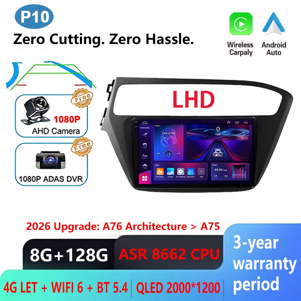 Android 16 For Hyundai i20 2018 2019 2020 Car Radio Multimedia Player 4G 5G Wifi GPS Navigation Carplay android Auto QLED Screen