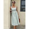 Women Casual Fashion Square Neck Sleeveless Color Block Striped High Waist Long Dress