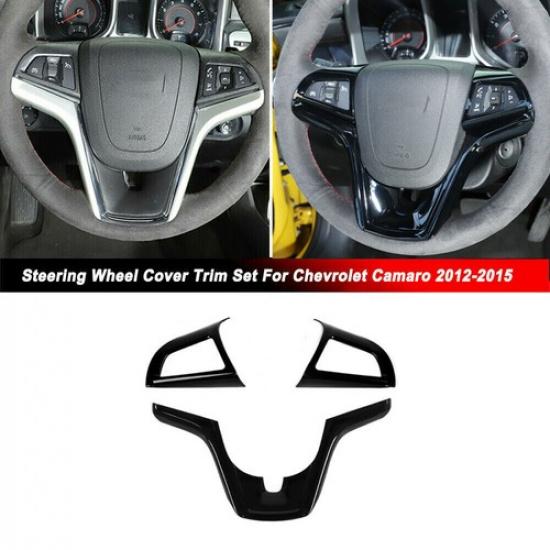 Black Steering Wheel Decor Mould Cover Trim Bezels For Chevrolet Camaro 2012-15