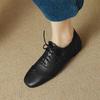 Мода 2025 Женские Новые Весенне-Осенние Туфли с Квадратным Носком из Натуральной Кожи с Резьбой на Шнуровке, Индивидуальные, на Большом Низком Каблуке, Модные Черные Одинарные Туфли