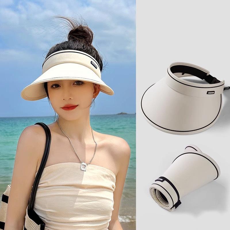 Summer Women'S Foldable Empty Top Sun Hat Outdoor Travel Beach Uv Protection Hats Trend Female Large Brim Visor Caps