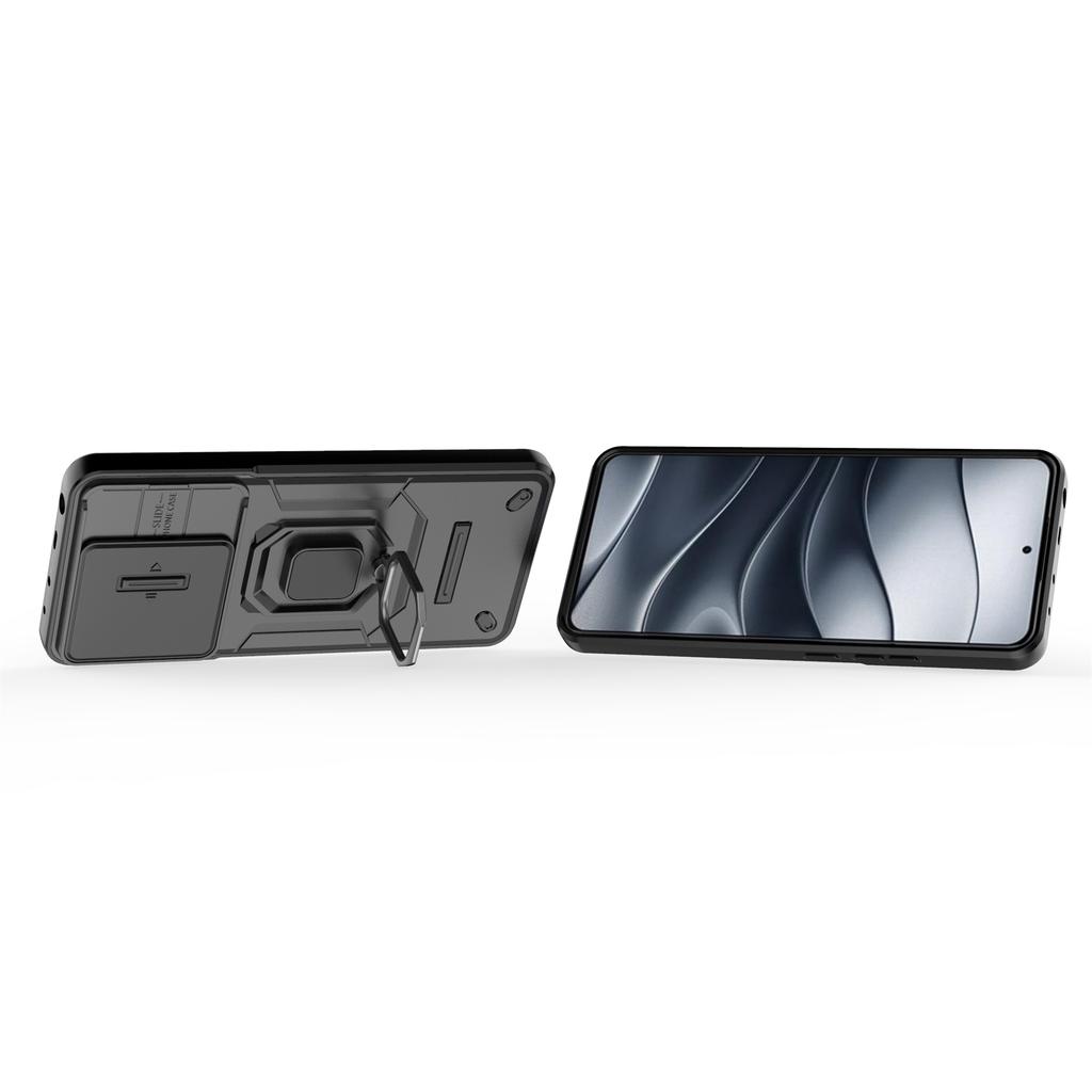 For Xiaomi Redmi Note 14 5G Case PC+TPU Kickstand Phone Protector with Lens Cover