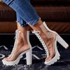 Fashion Sexy Transparent PVC Green Platform Boots Women Fashion High Quality Roma Strappy Chunky Heels Spring/Autumn Peep Toe Shoes Lady