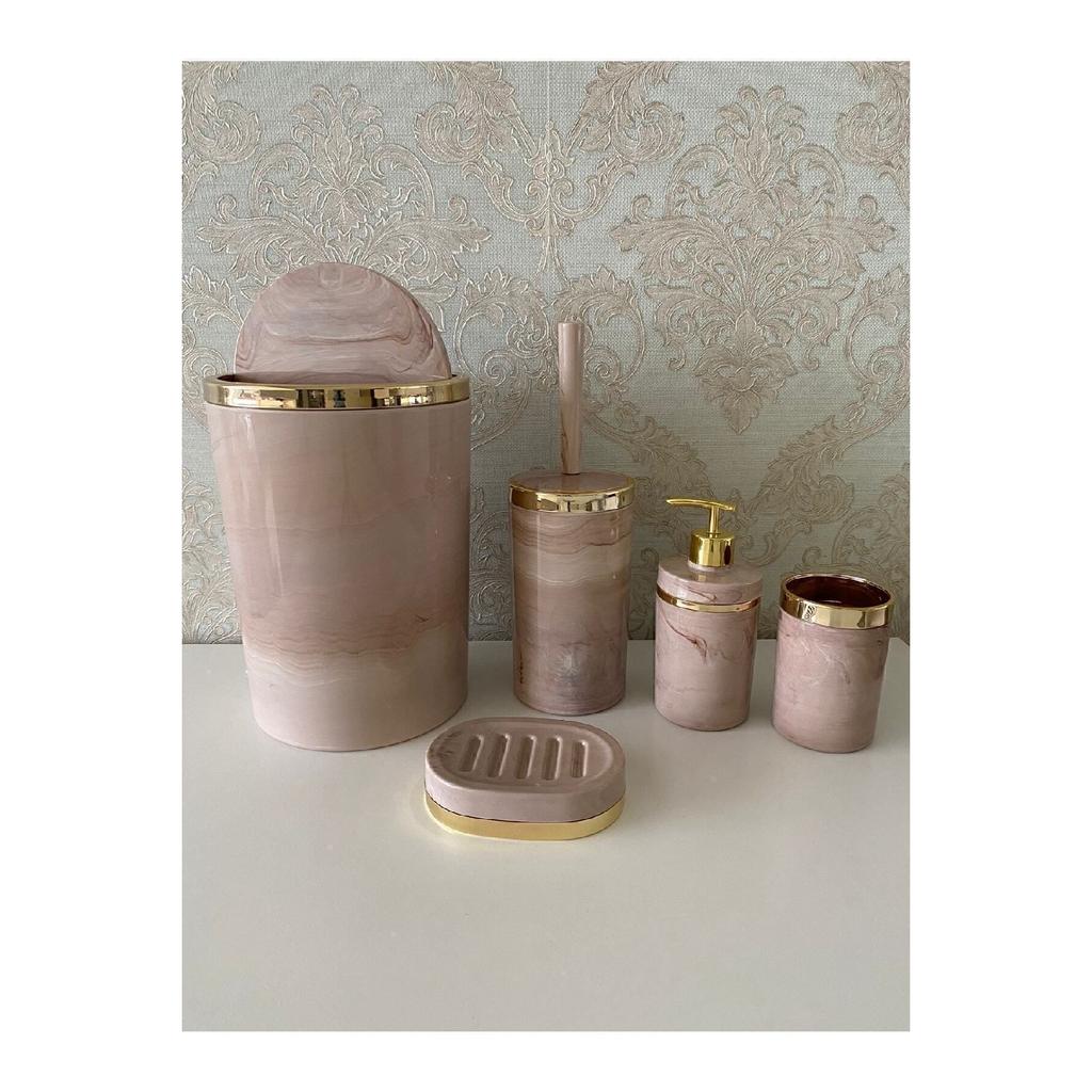 Набор для кремовой ванны с кусочком мрамора / держатель для туалетной щетки, дозатор жидкого и твердого мыла, мусорное ведро, держатель для зубной щетки