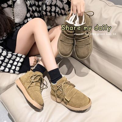 Модные северо-восточные зимние ботинки женские осенне-зимние новые стильные нескользящие толстые подошвы с бархатным утолщением антихолодные теплые хлопковые туфли