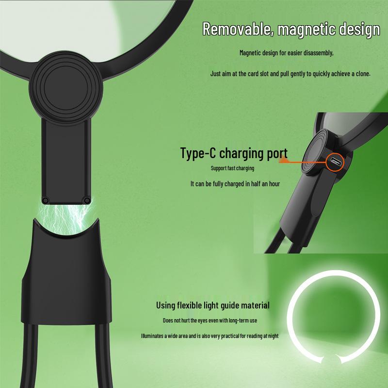 Sank 8039-6 Neck-Hanging Rechargeable LED Magnifier with 24 Lights, 130mm HD Lens, Round Frame Reading Stand