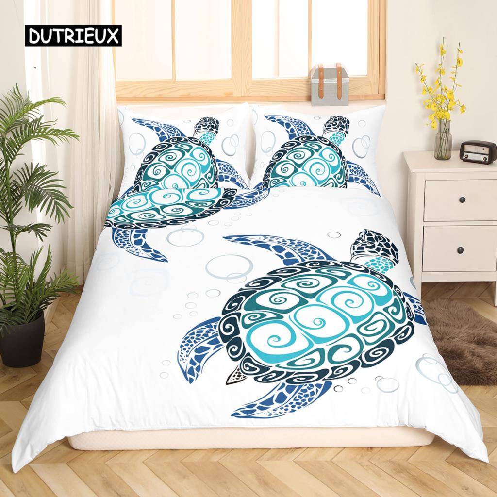 Пододеяльник с изображением морской черепахи King Queen, акварельная черепаха, бабочка, комплект постельного белья из полиэстера Girly Dreaming Animals