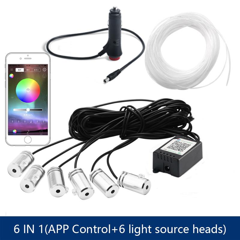 Светодиодная атмосферная подсветка для автомобиля 6 в 1, RGB, гибкая декоративная лампа 8 м, подсветка салона с управлением через приложение, светодиодная лента из оптоволокна