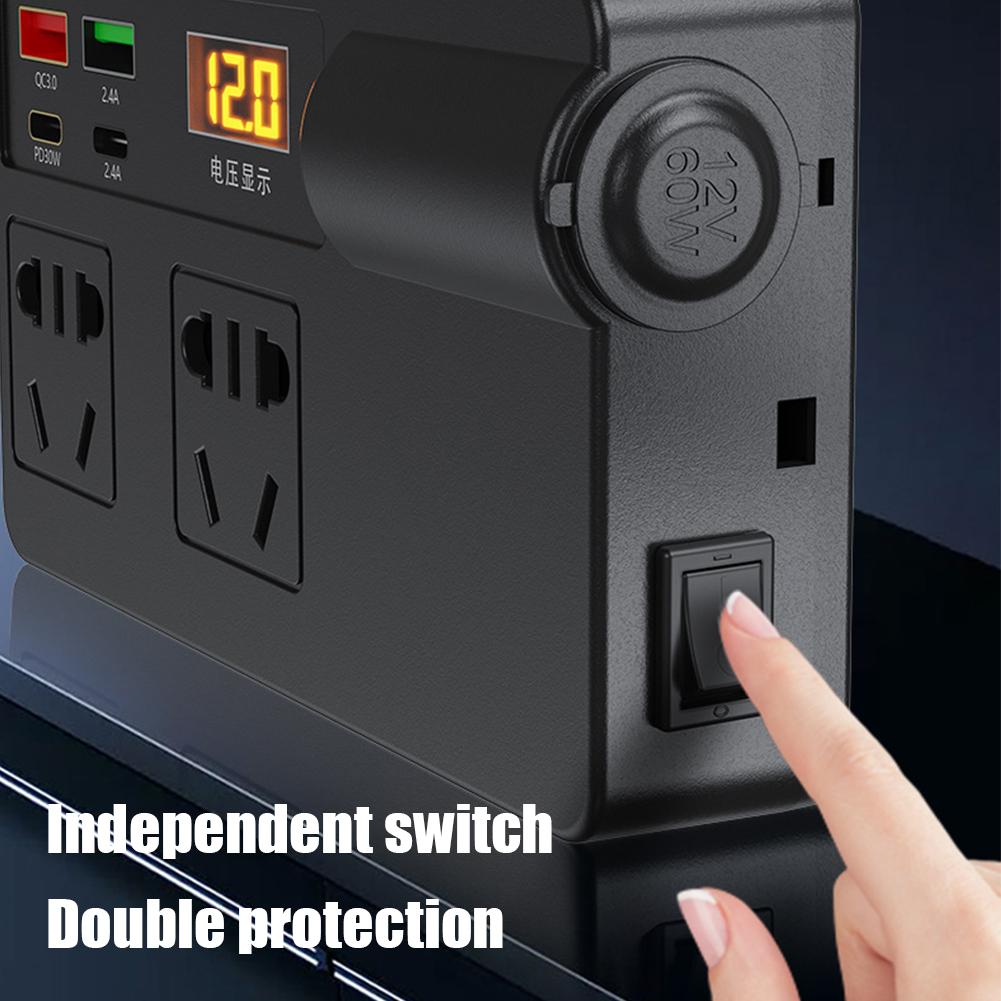 Автомобильный инвертор DC 12V/24V в AC 220V преобразователь ВКЛ/ВЫКЛ USB/PD/Type-C адаптер для зарядки питания X2K9