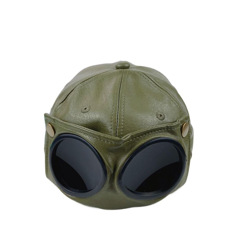 Simple PU Leather Sunglasses Hat Personality Streetwear Peaked Cap Korean Style Handsome Pilot Glasses Hat Women