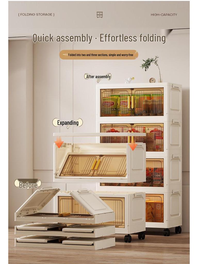 Portable Multi-Layer Folding Storage Cabinet for Kitchen and Living Room