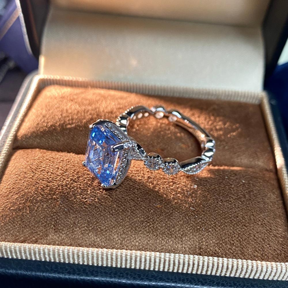 Серебряное кольцо S925 с аквамарином для женщин, европейский и американский стиль