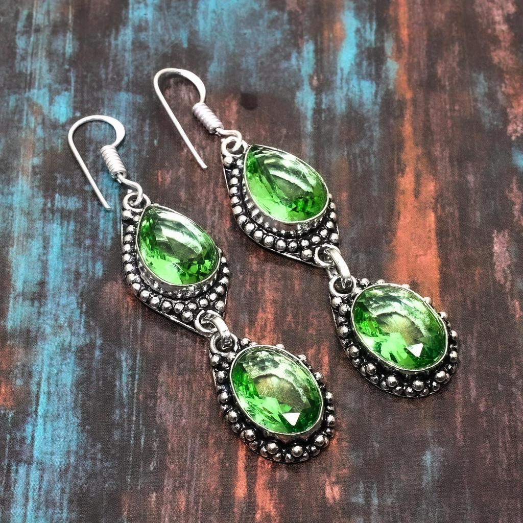 Beautiful Tsavorite Gemstone Handmade 925 Sterling Silver Earring Jewelry