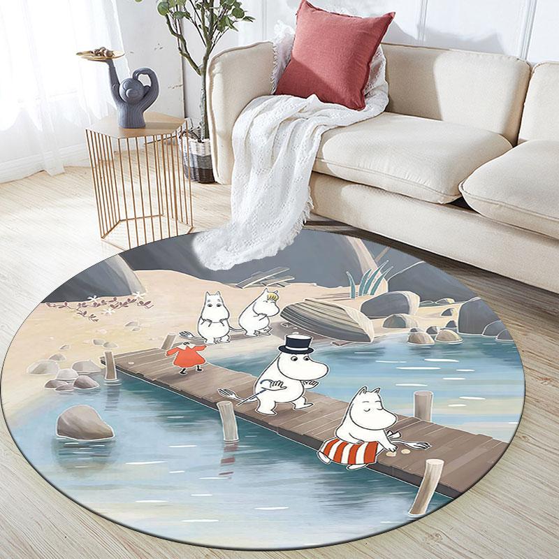 Moomin,Round Area Rug,Carpet Rug for Living Room Bedroom Sofa Playroom Decor,Non-slip Floor Mat