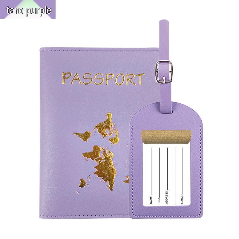Customizable PU Leather Passport Cover with Hot Stamped Logo, Map, Luggage Tag, & Passport Holder Set