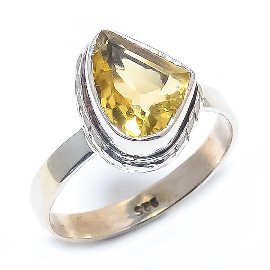 Подарочное кольцо из чистого серебра 925 пробы с натуральным цитрином ручной работы S.6 Q4u25