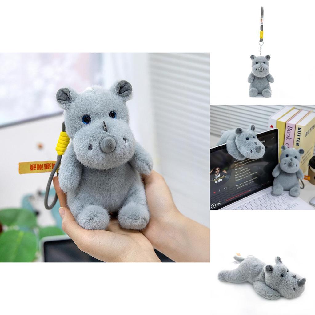 Animal Plush Rino Doll With Hanging Keychain For Office Desk And Gifts