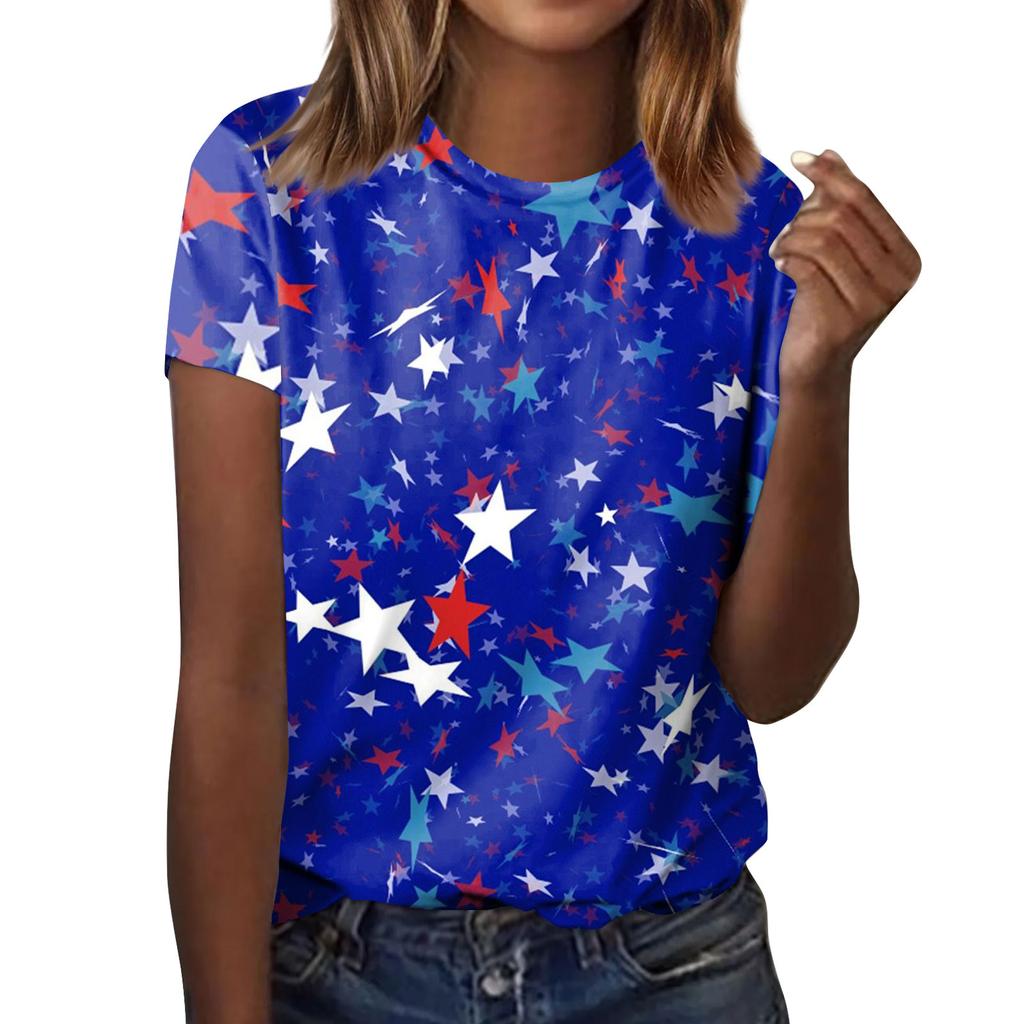 Women's Fashion Casual Independence Day Printed Round Neck Short Sleeve T-Shirt Top
