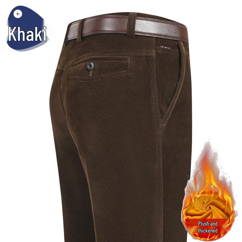 Мужские осенне-зимние утепленные вельветовые брюки - Повседневный свободный крой для мужчин среднего и пожилого возраста.