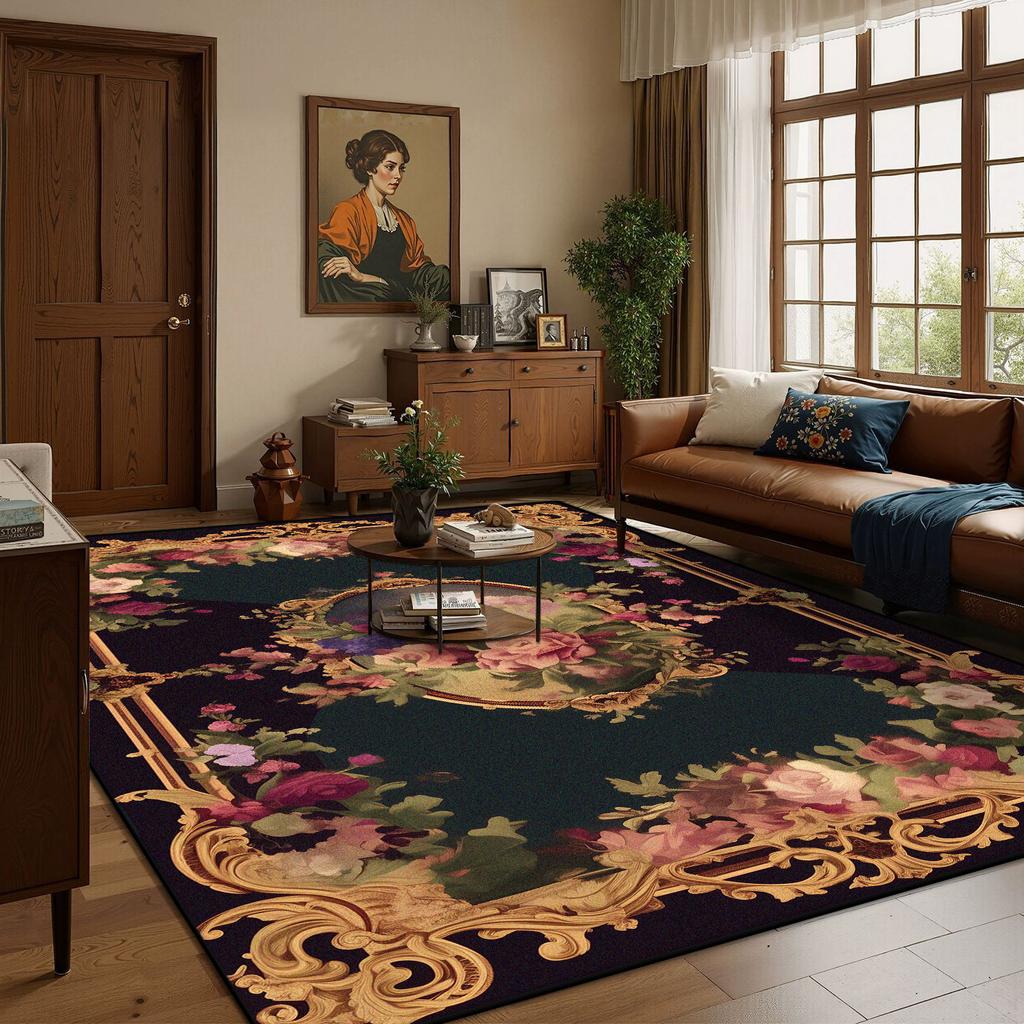 European Style Luxury Home Decoration Living Room Rug Flower Design Antiskid Room Decor Cloakroom Carpet Soft Sofa Table Mat