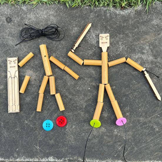 Bamboo Man Toy DIY Puppet Kit Children Interactive Game Bamboo Craft Material Kit for Boys Girls Gift