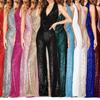 2024 Summer Sleeveless Halter Neck Sequin Jumpsuit for Women