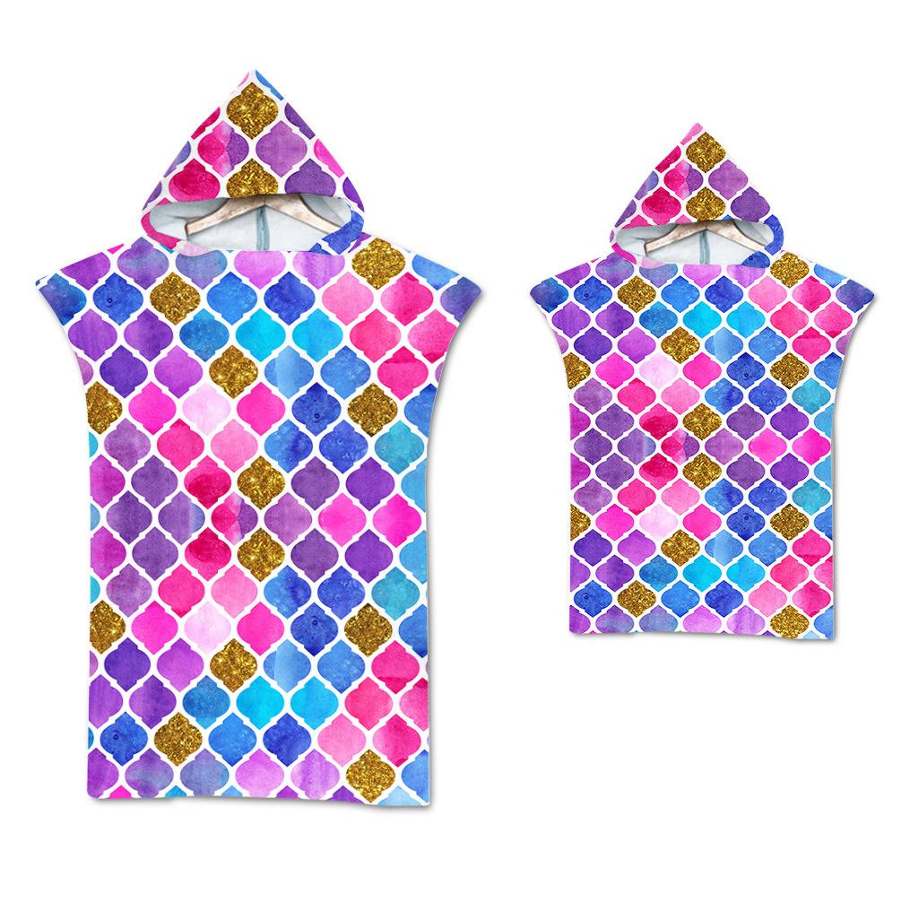 Радужная чешуя Микрофибра Пляжное полотенце Быстросохнущий Плащ с капюшоном Полотенца для гидрокостюма Взрослые Дети Родитель-ребенок Пончо Халат для плавания серфинга