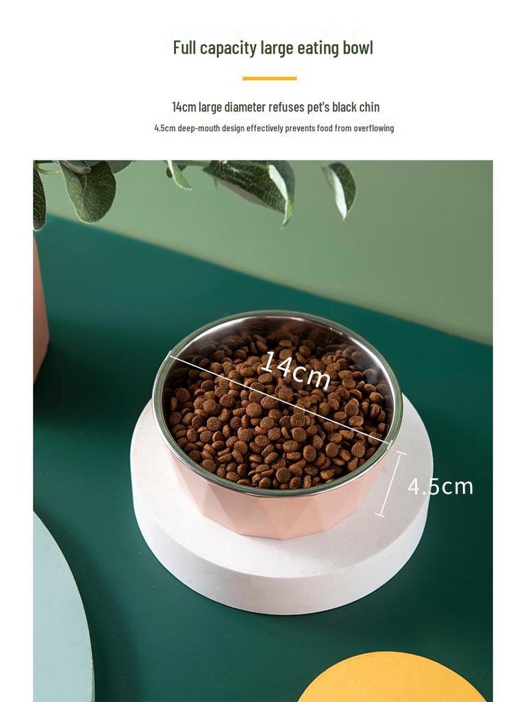 High-Leg Cat Bowl with Neck Protection, Stainless Steel, Anti-Black Chin Design