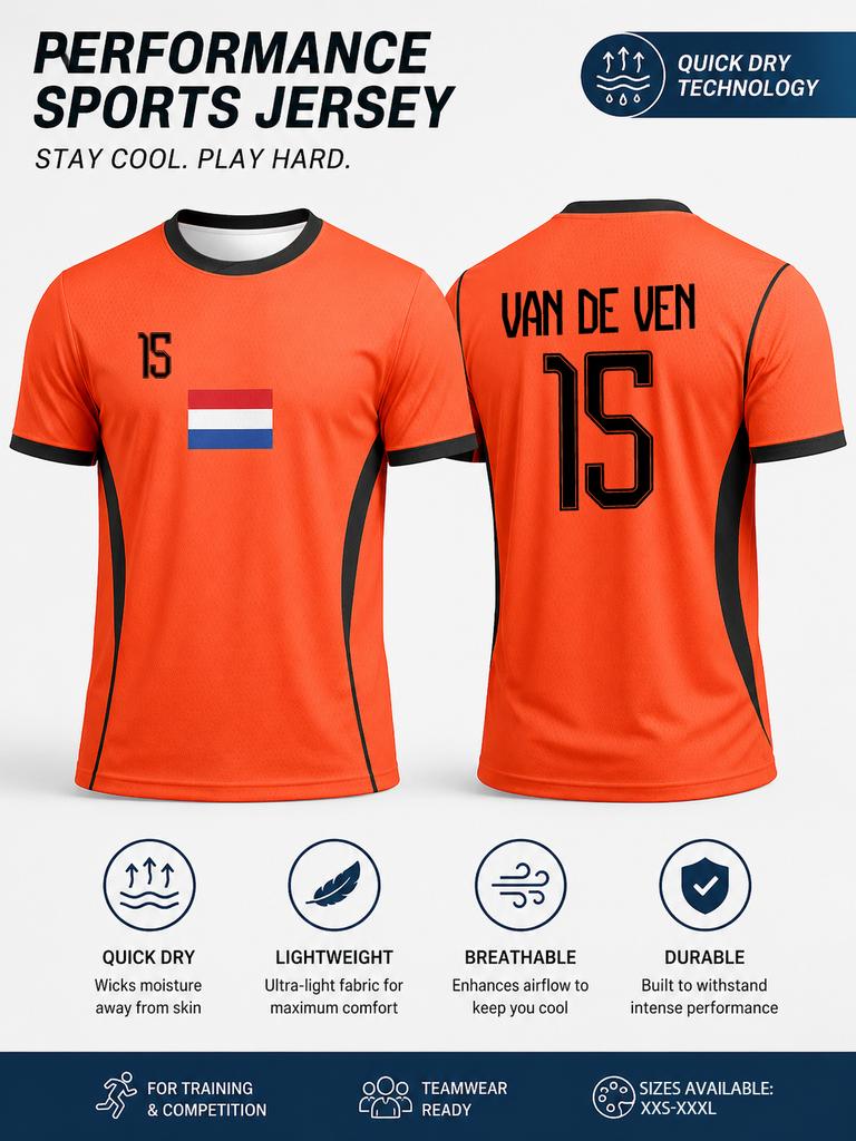 Dutch 2026 home adult sports top, moisture resistant, slim fit, lightweight, high-end sublimation technology top