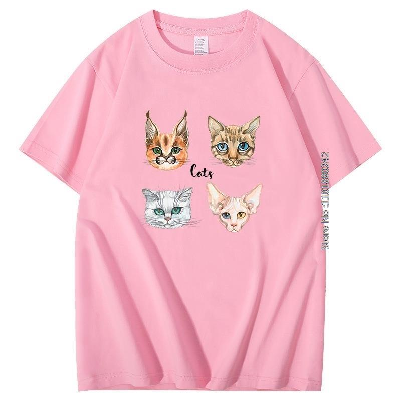 Cotton Oversized Top Quality Men Clothing Faces Of Cats Of Different Breeds Graphic T Shirts Fashion Tees Streetwear Male Tee